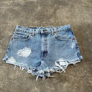 Vintage Distressed Levi's Cut Off Denim Jean Shorts Womens 34 Blue Light 2"